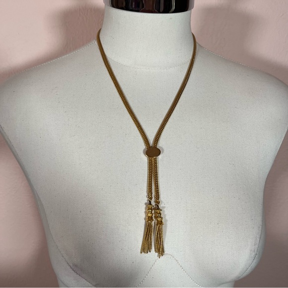 Monet Rare Vintage 1970’s Heavy Gold Lariat Bolo Mobwife Omega Chain Necklace - Picture 16 of 17